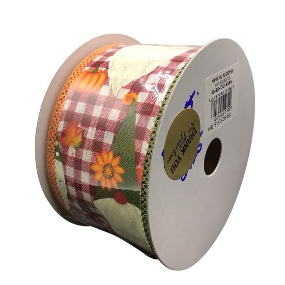 Fall Ribbon Lot 6 Rolls Wired Edge Pumpkins Plaid Gnomes Animal Print Autumn - Picture 7 of 12